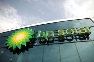 BP logo on building exterior (raised)