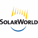 Logo of Solarworld with yellow sun rays and blue disc shape