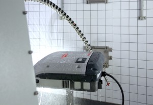 Picture showing Fronius inverter on test bed in Austria being subject to jets